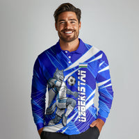 Personalized Uzbekistan Soccer Wolf Mascot Long Sleeve Polo Shirt Uzbekistan Football Dynamic Cartoon Geometric