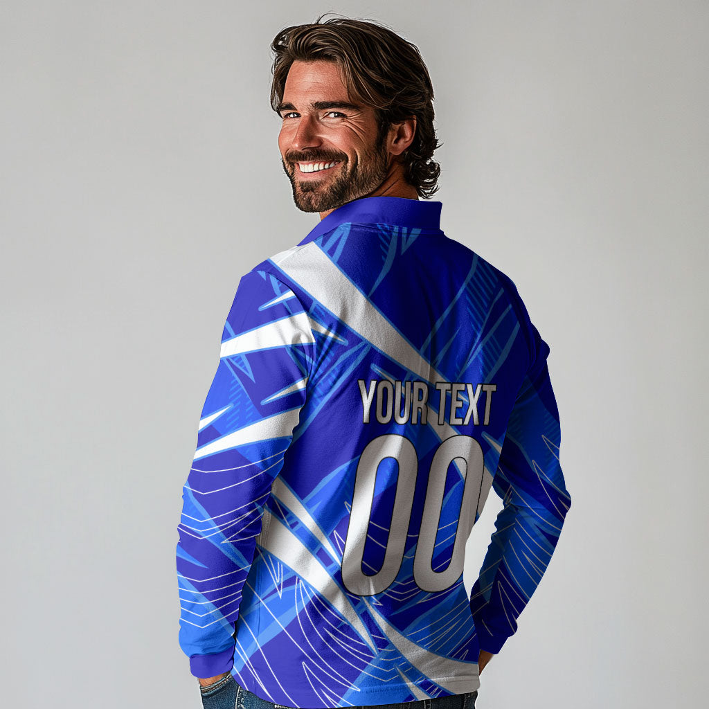 Personalized Uzbekistan Soccer Wolf Mascot Long Sleeve Polo Shirt Uzbekistan Football Dynamic Cartoon Geometric