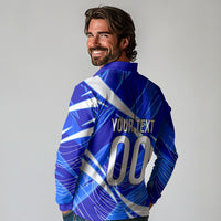 Personalized Uzbekistan Soccer Wolf Mascot Long Sleeve Polo Shirt Uzbekistan Football Dynamic Cartoon Geometric