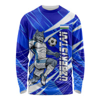 Personalized Uzbekistan Soccer Wolf Mascot Long Sleeve Shirt Uzbekistan Football Dynamic Cartoon Geometric