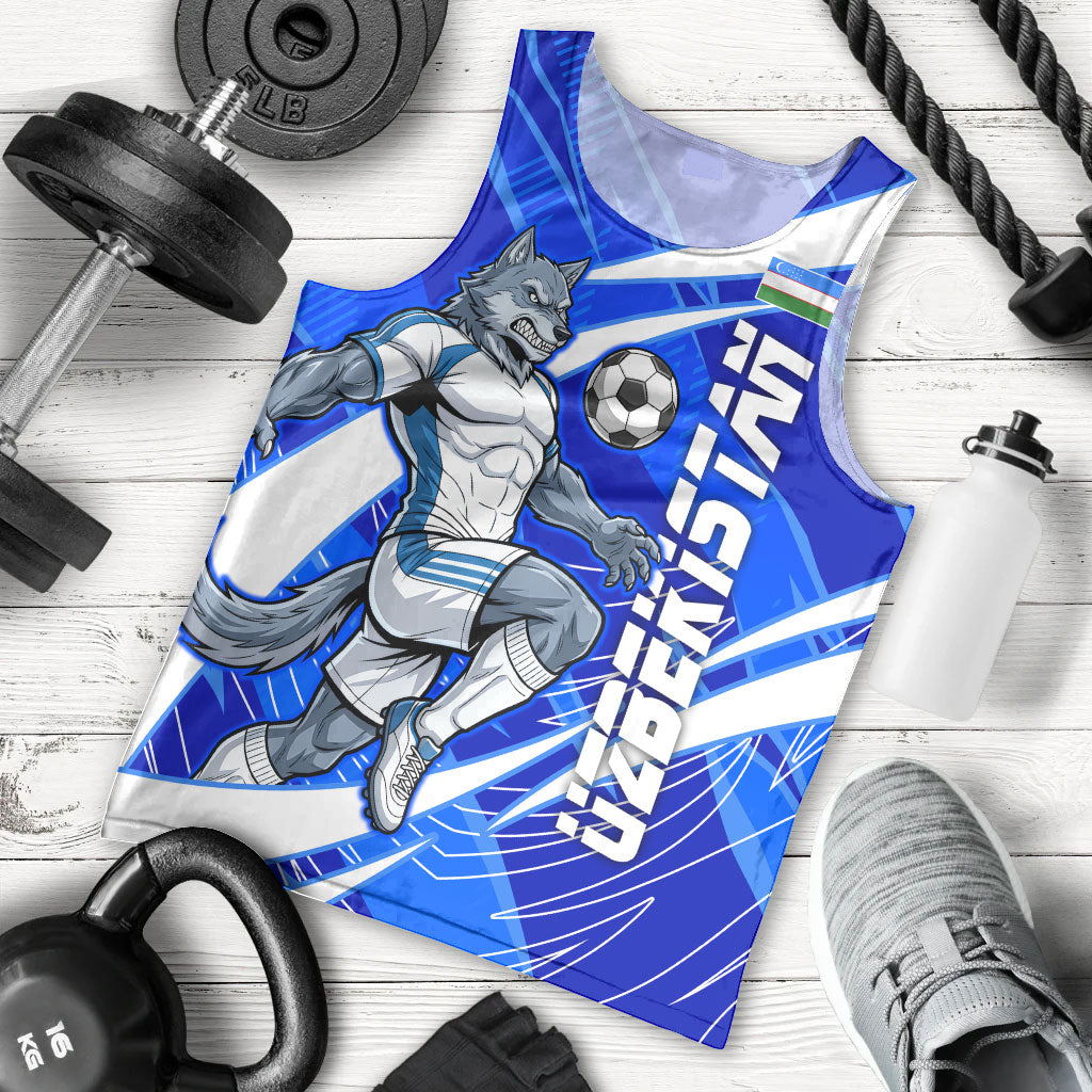 Personalized Uzbekistan Soccer Wolf Mascot Men Tank Top Uzbekistan Football Dynamic Cartoon Geometric