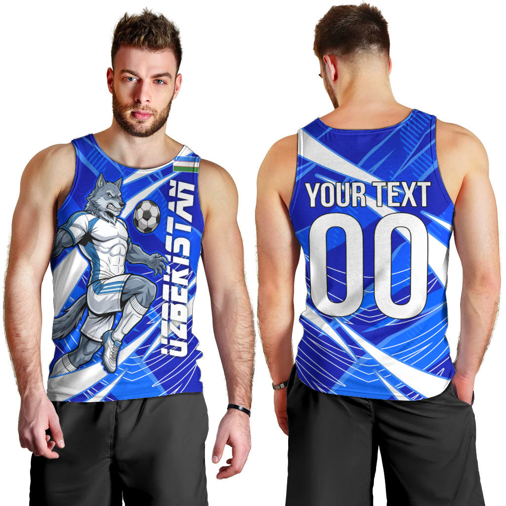Personalized Uzbekistan Soccer Wolf Mascot Men Tank Top Uzbekistan Football Dynamic Cartoon Geometric