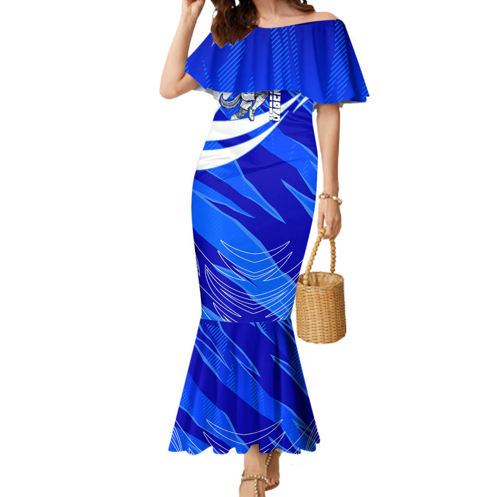 Personalized Uzbekistan Soccer Wolf Mascot Mermaid Dress Uzbekistan Football Dynamic Cartoon Geometric