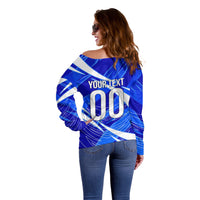 Personalized Uzbekistan Soccer Wolf Mascot Off Shoulder Sweater Uzbekistan Football Dynamic Cartoon Geometric