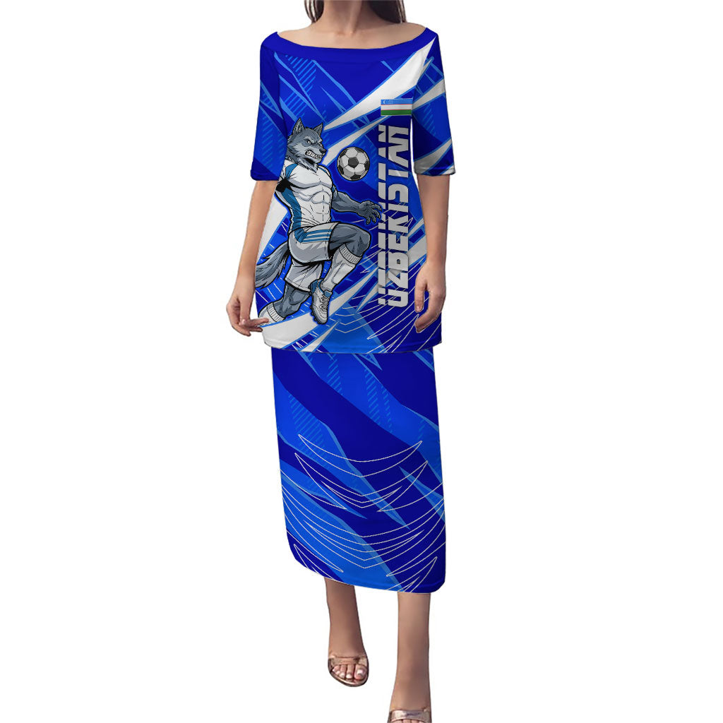 Personalized Uzbekistan Soccer Wolf Mascot Puletasi Uzbekistan Football Dynamic Cartoon Geometric