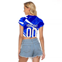 Personalized Uzbekistan Soccer Wolf Mascot Raglan Cropped T Shirt Uzbekistan Football Dynamic Cartoon Geometric