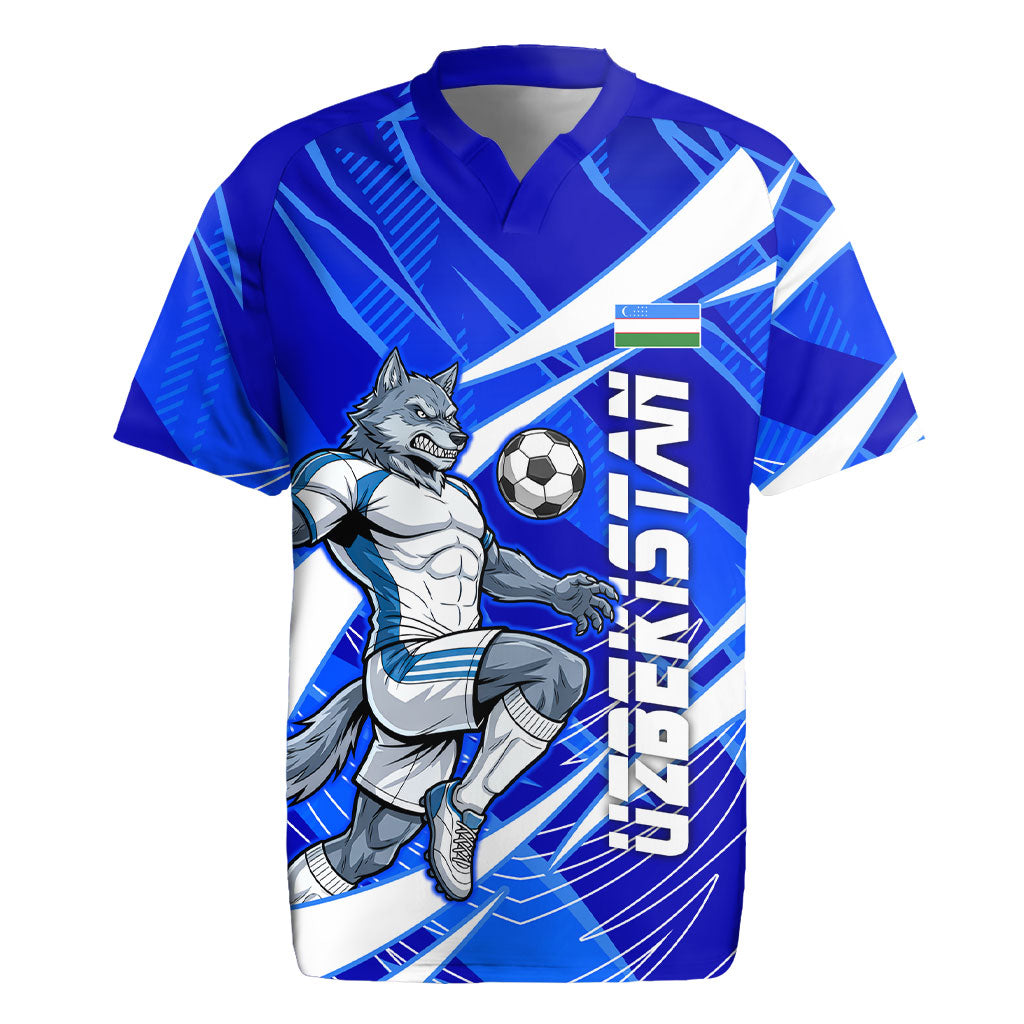 Personalized Uzbekistan Soccer Wolf Mascot Rugby Jersey Uzbekistan Football Dynamic Cartoon Geometric