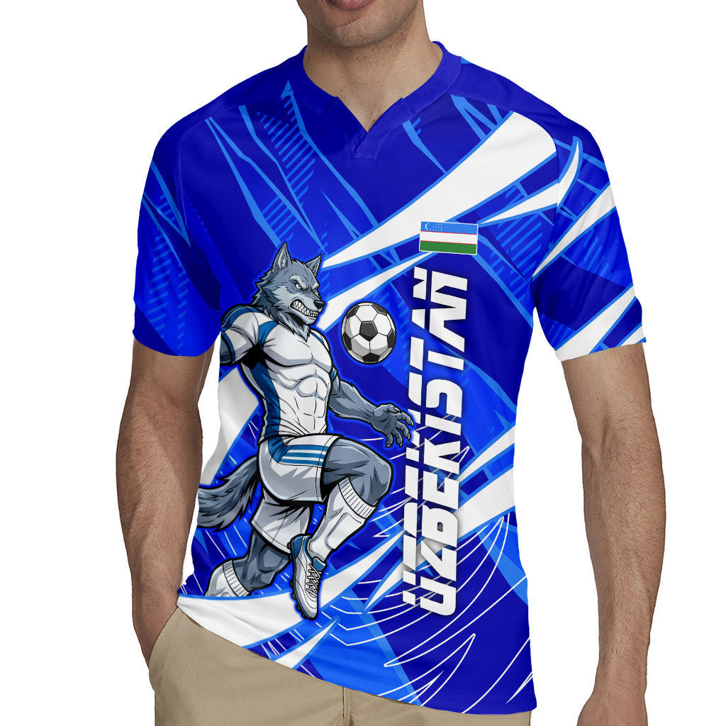 Personalized Uzbekistan Soccer Wolf Mascot Rugby Jersey Uzbekistan Football Dynamic Cartoon Geometric