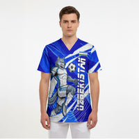 Personalized Uzbekistan Soccer Wolf Mascot Scrub Top Uzbekistan Football Dynamic Cartoon Geometric