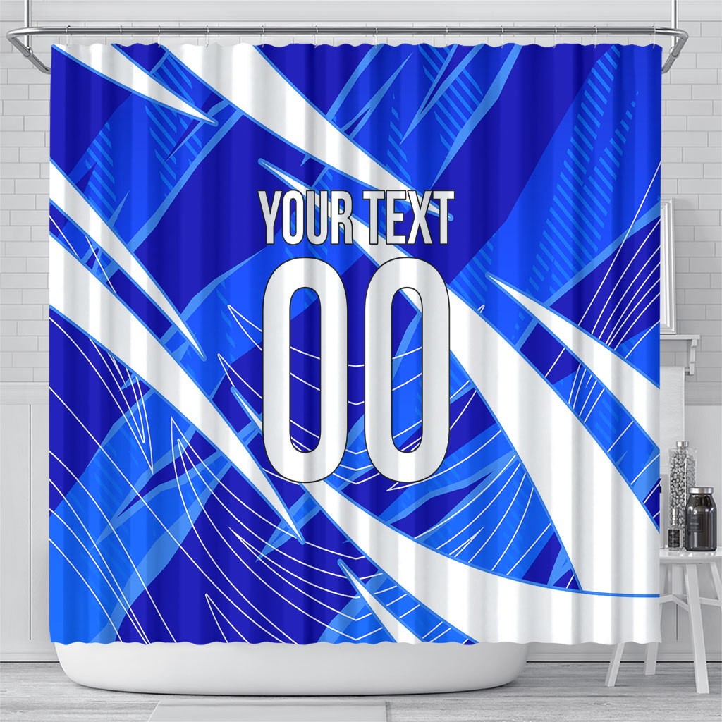 Personalized Uzbekistan Soccer Wolf Mascot Shower Curtain Uzbekistan Football Dynamic Cartoon Geometric