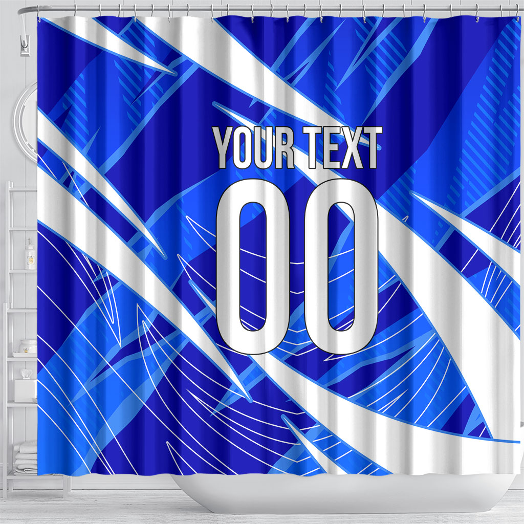 Personalized Uzbekistan Soccer Wolf Mascot Shower Curtain Uzbekistan Football Dynamic Cartoon Geometric