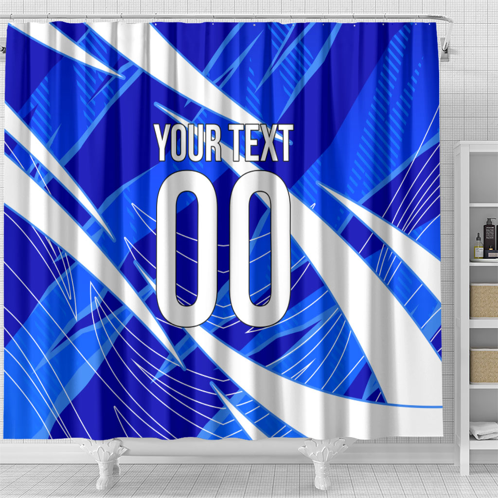 Personalized Uzbekistan Soccer Wolf Mascot Shower Curtain Uzbekistan Football Dynamic Cartoon Geometric