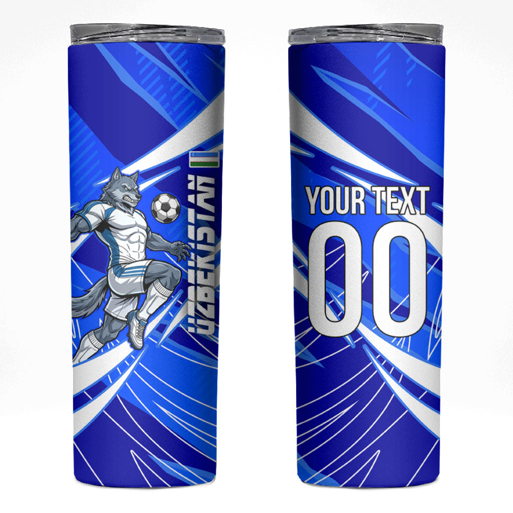 Personalized Uzbekistan Soccer Wolf Mascot Skinny Tumbler Uzbekistan Football Dynamic Cartoon Geometric