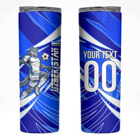 Personalized Uzbekistan Soccer Wolf Mascot Skinny Tumbler Uzbekistan Football Dynamic Cartoon Geometric