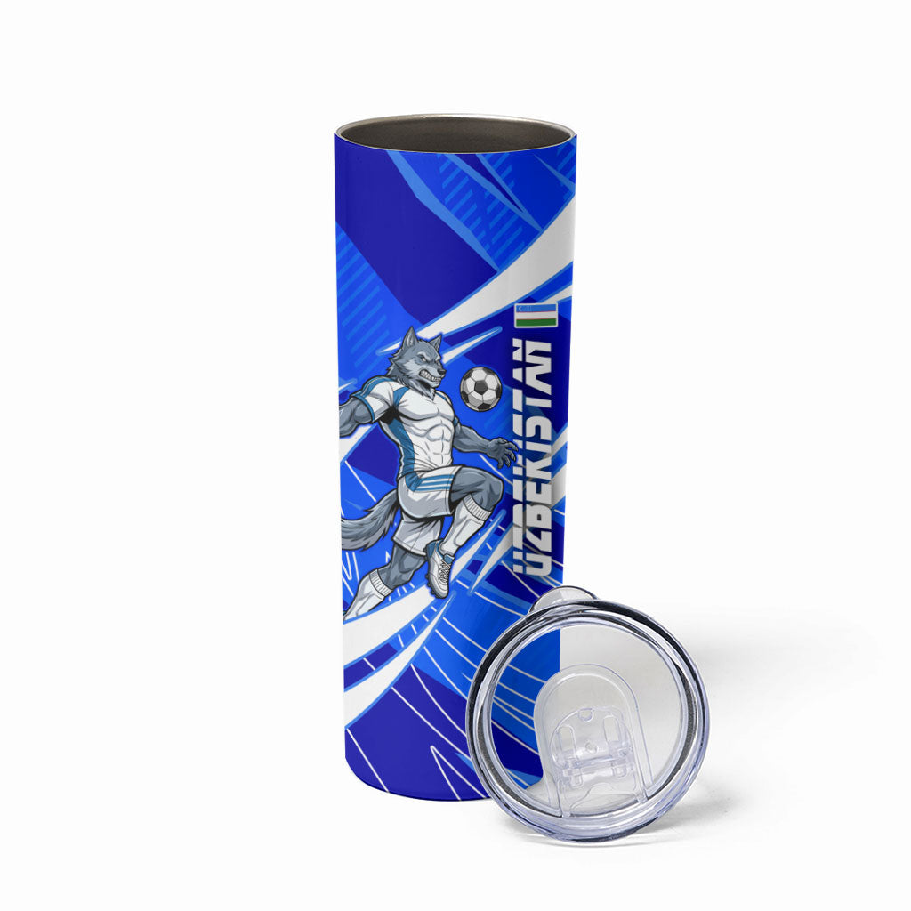 Personalized Uzbekistan Soccer Wolf Mascot Skinny Tumbler Uzbekistan Football Dynamic Cartoon Geometric