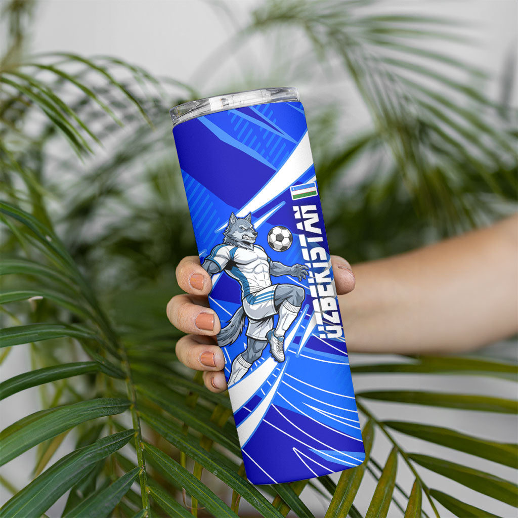 Personalized Uzbekistan Soccer Wolf Mascot Skinny Tumbler Uzbekistan Football Dynamic Cartoon Geometric
