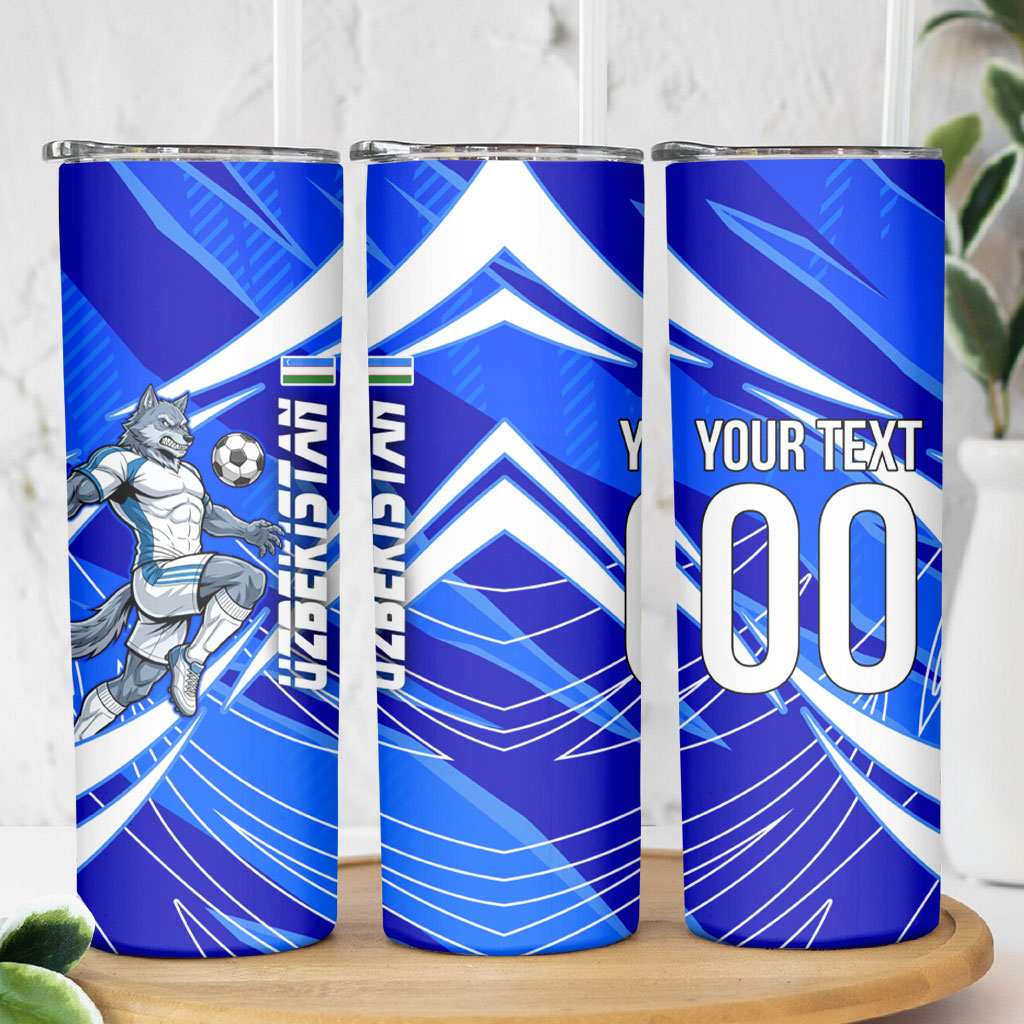 Personalized Uzbekistan Soccer Wolf Mascot Skinny Tumbler Uzbekistan Football Dynamic Cartoon Geometric