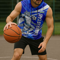Personalized Uzbekistan Soccer Wolf Mascot Sleeveless Hoodie Uzbekistan Football Dynamic Cartoon Geometric