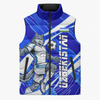 Personalized Uzbekistan Soccer Wolf Mascot Sleeveless Puffer Jacket Uzbekistan Football Dynamic Cartoon Geometric