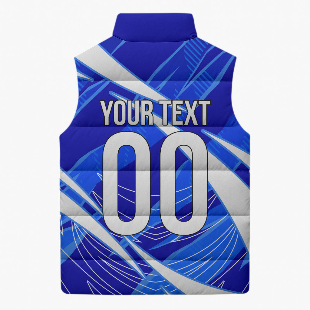 Personalized Uzbekistan Soccer Wolf Mascot Sleeveless Puffer Jacket Uzbekistan Football Dynamic Cartoon Geometric