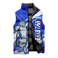 Personalized Uzbekistan Soccer Wolf Mascot Sleeveless Puffer Jacket Uzbekistan Football Dynamic Cartoon Geometric