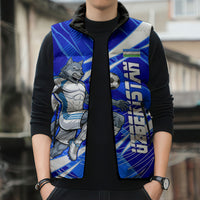 Personalized Uzbekistan Soccer Wolf Mascot Sleeveless Puffer Jacket Uzbekistan Football Dynamic Cartoon Geometric