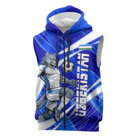 Personalized Uzbekistan Soccer Wolf Mascot Sleeveless Zip Hoodie Uzbekistan Football Dynamic Cartoon Geometric