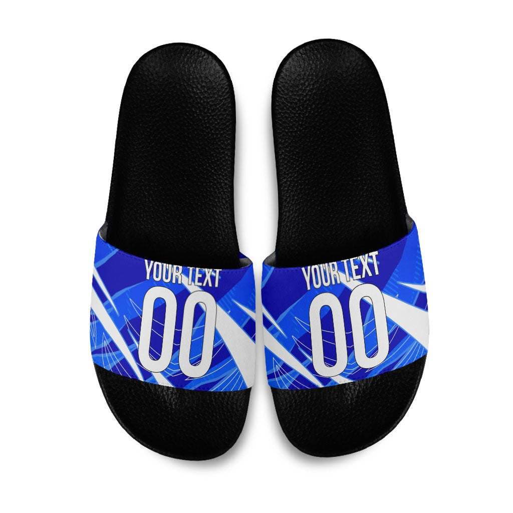 Personalized Uzbekistan Soccer Wolf Mascot Slide Sandals Uzbekistan Football Dynamic Cartoon Geometric