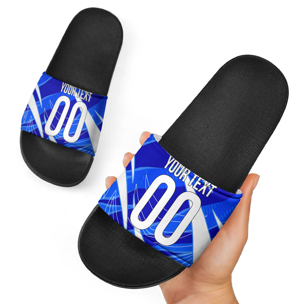 Personalized Uzbekistan Soccer Wolf Mascot Slide Sandals Uzbekistan Football Dynamic Cartoon Geometric