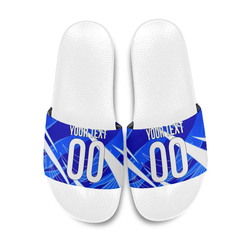 Personalized Uzbekistan Soccer Wolf Mascot Slide Sandals Uzbekistan Football Dynamic Cartoon Geometric