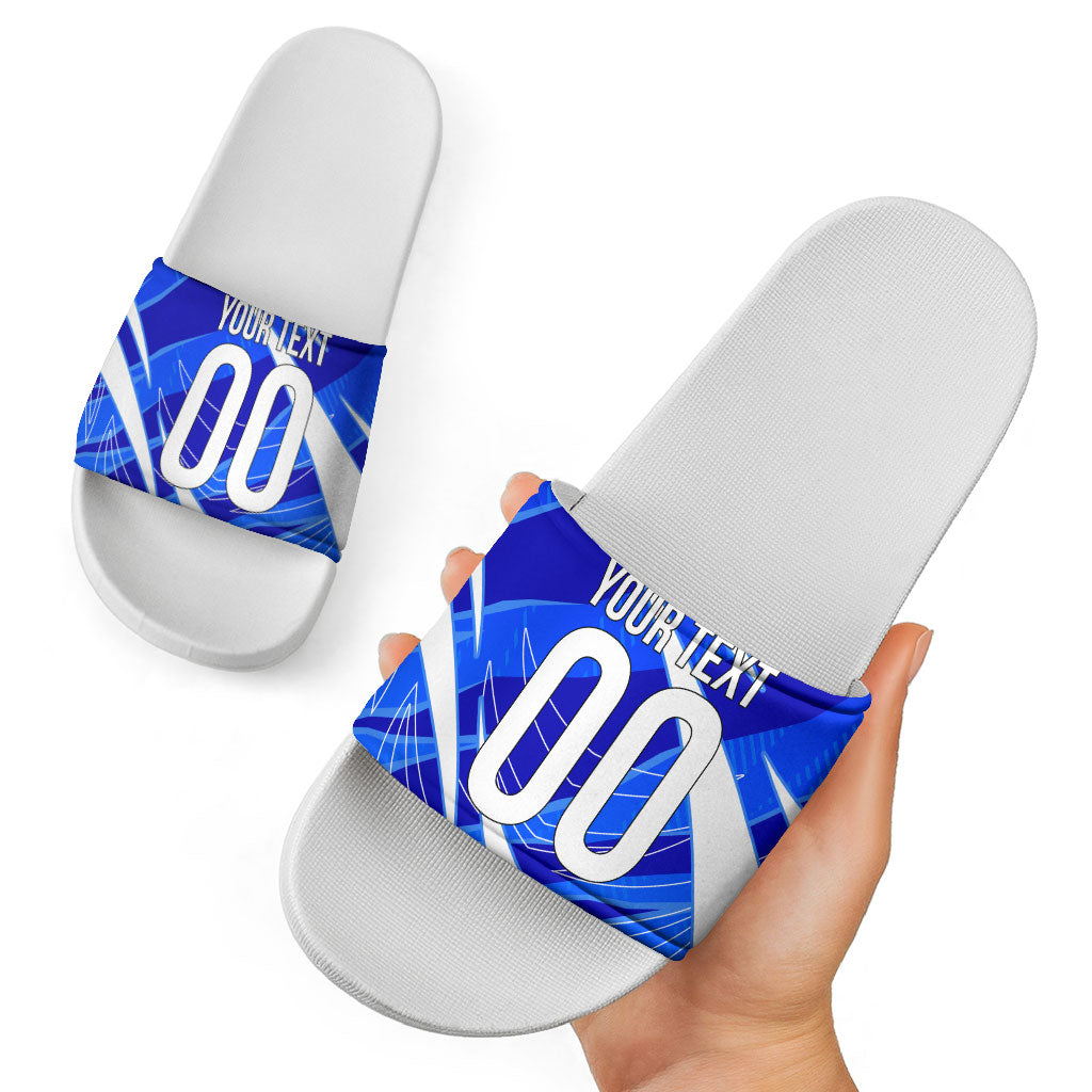 Personalized Uzbekistan Soccer Wolf Mascot Slide Sandals Uzbekistan Football Dynamic Cartoon Geometric