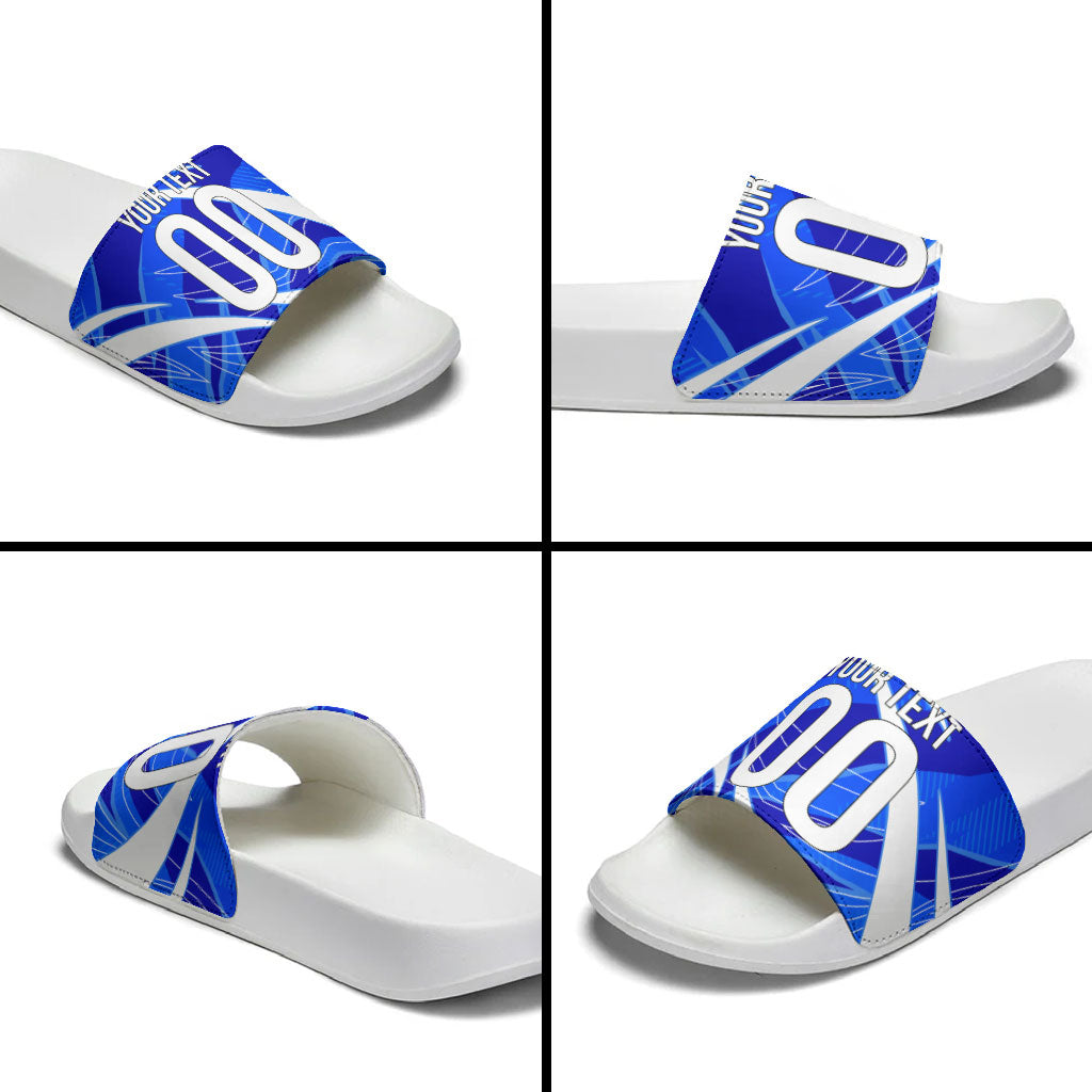 Personalized Uzbekistan Soccer Wolf Mascot Slide Sandals Uzbekistan Football Dynamic Cartoon Geometric