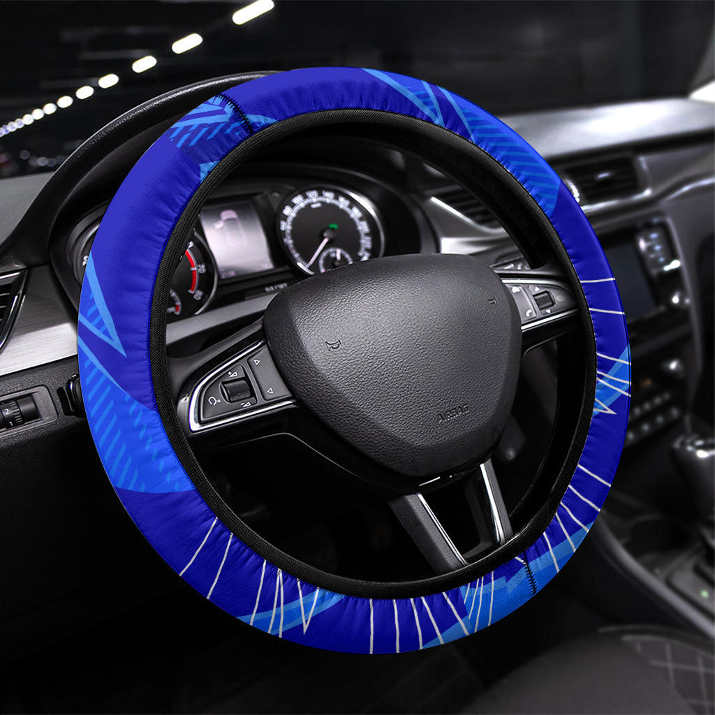Uzbekistan Soccer Wolf Mascot Steering Wheel Cover Uzbekistan Football Dynamic Cartoon Geometric