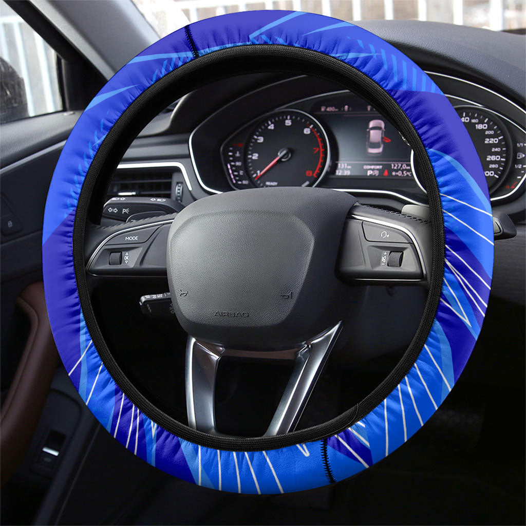 Uzbekistan Soccer Wolf Mascot Steering Wheel Cover Uzbekistan Football Dynamic Cartoon Geometric
