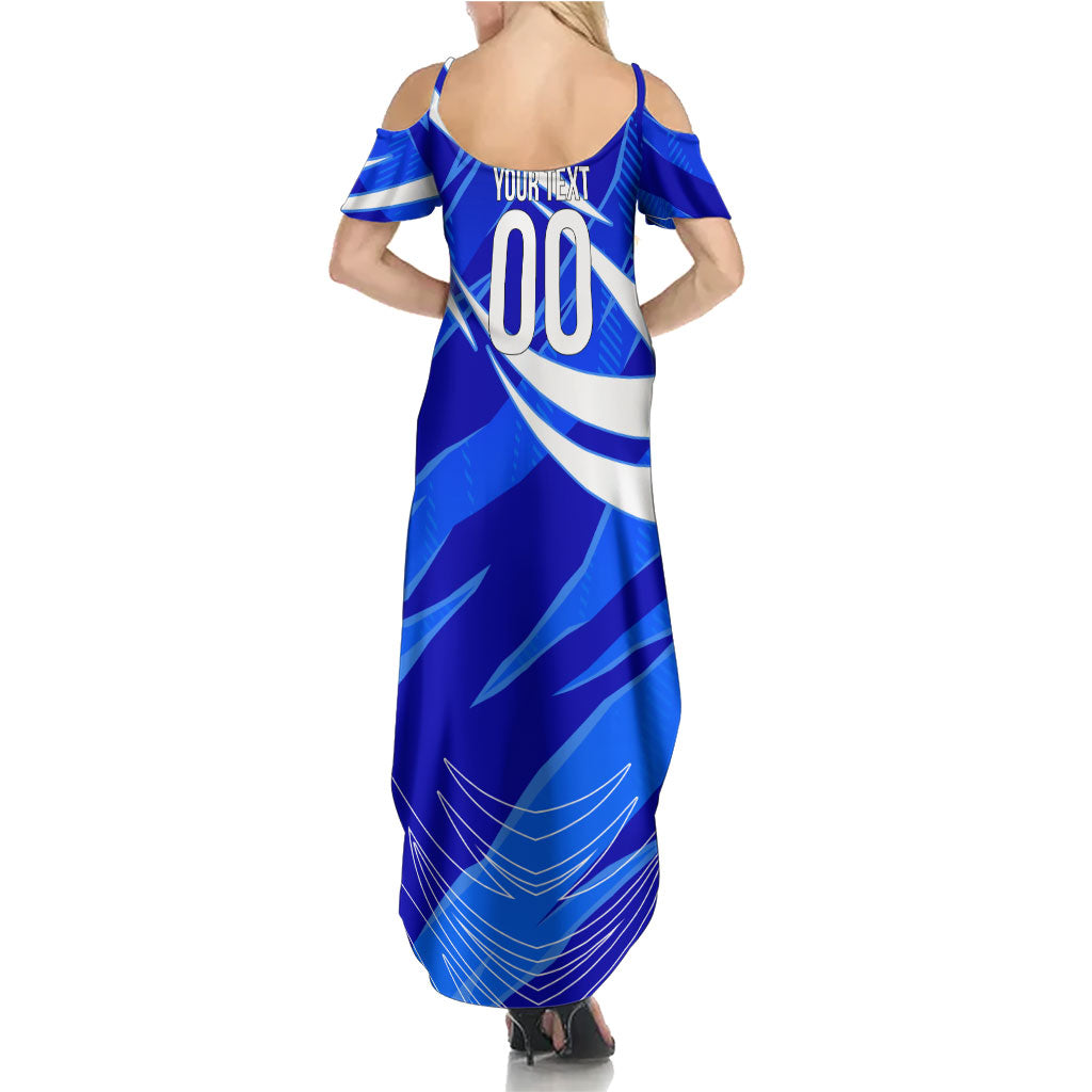Personalized Uzbekistan Soccer Wolf Mascot Summer Maxi Dress Uzbekistan Football Dynamic Cartoon Geometric