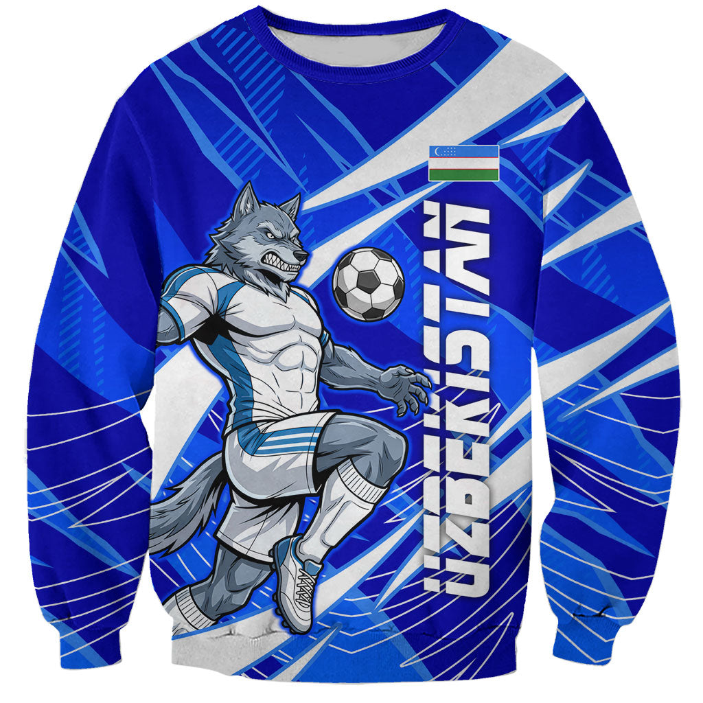 Personalized Uzbekistan Soccer Wolf Mascot Sweatshirt Uzbekistan Football Dynamic Cartoon Geometric