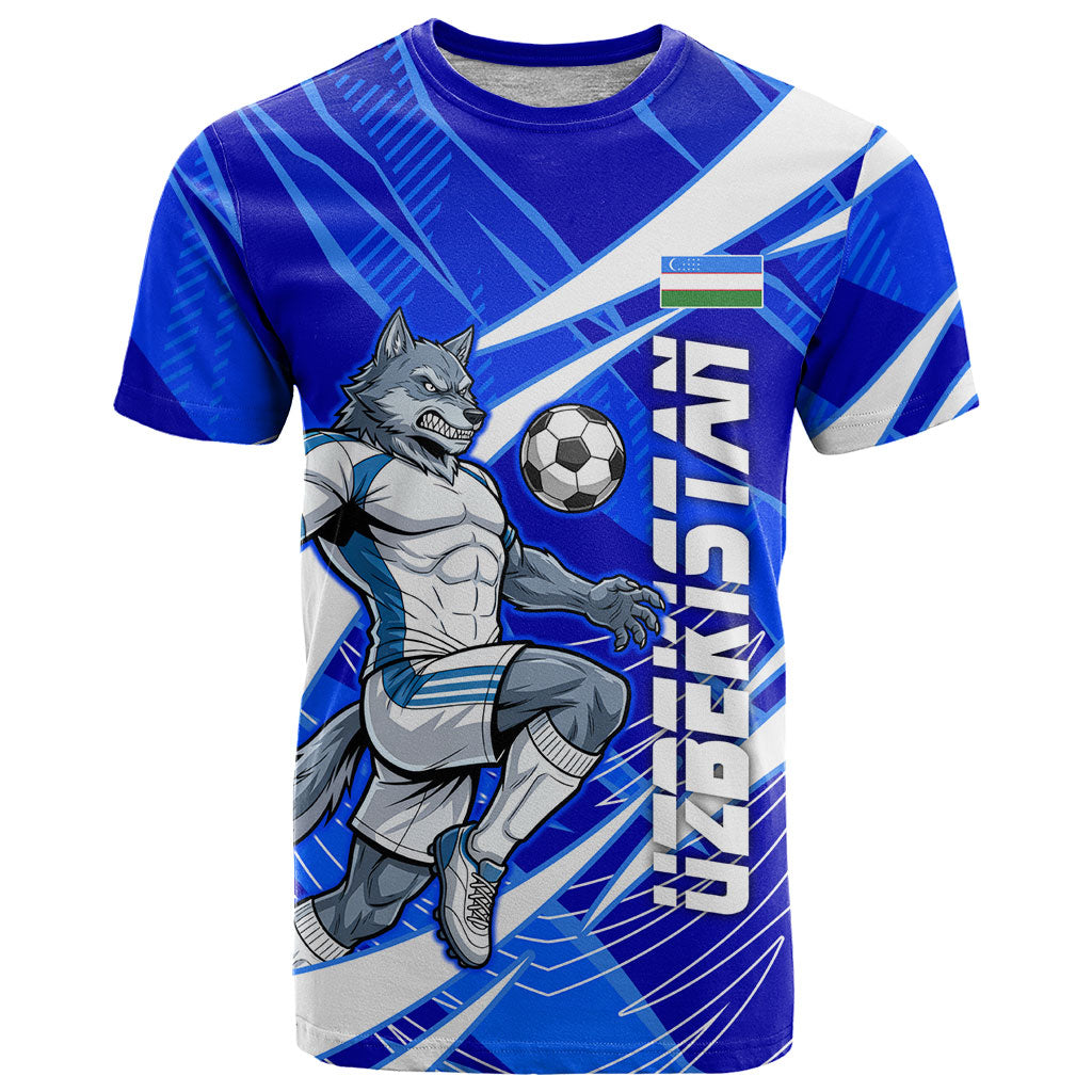 Personalized Uzbekistan Soccer Wolf Mascot T Shirt Uzbekistan Football Dynamic Cartoon Geometric