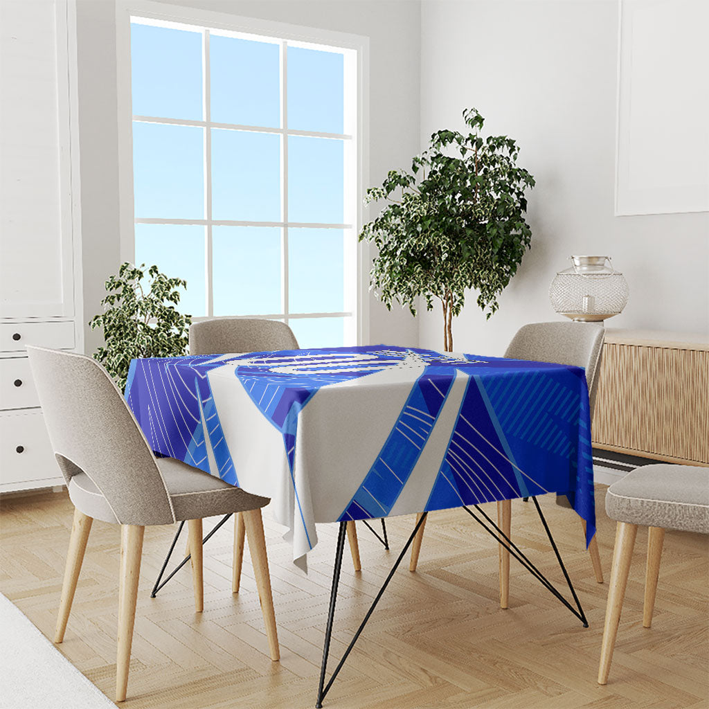 Personalized Uzbekistan Soccer Wolf Mascot Tablecloth Uzbekistan Football Dynamic Cartoon Geometric