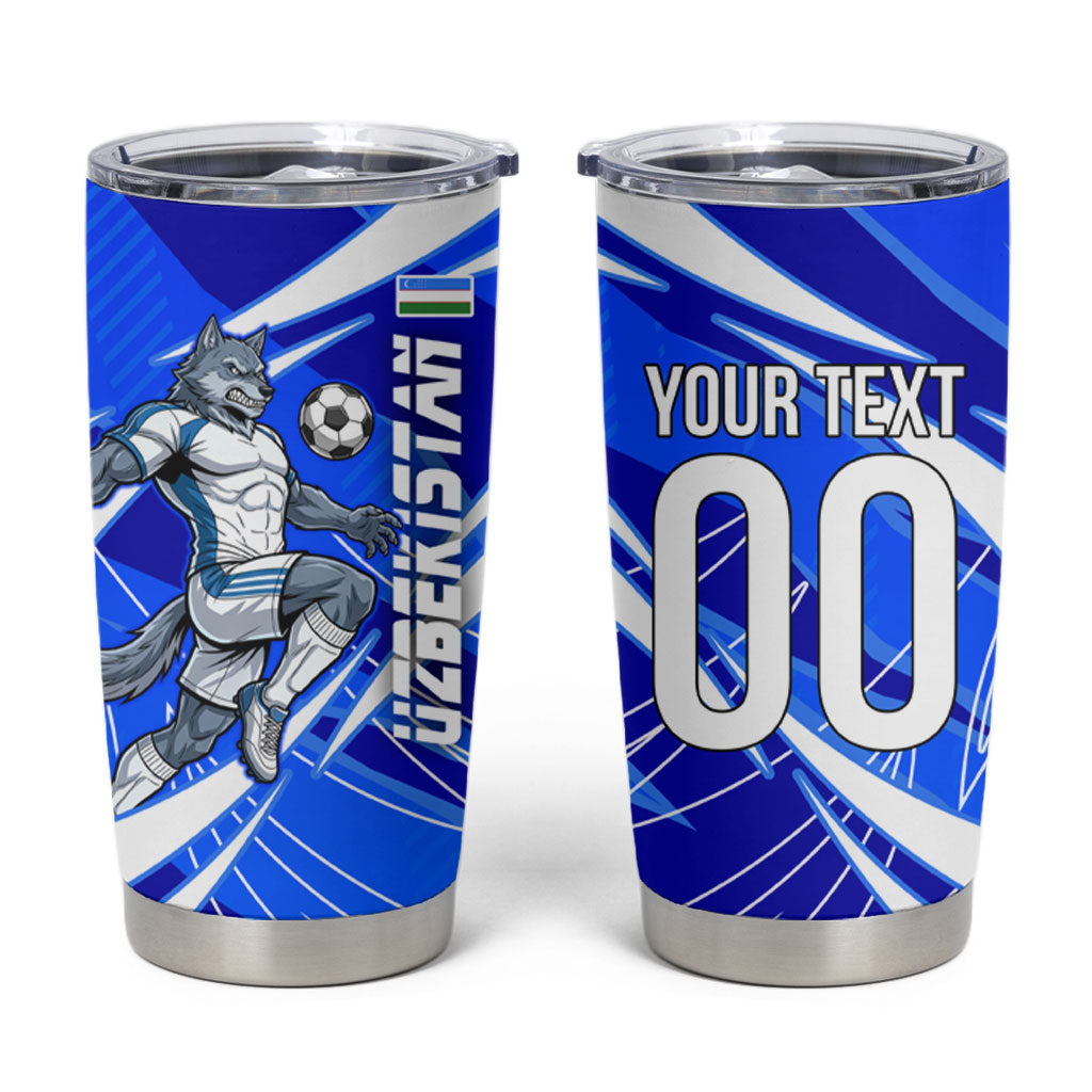 Personalized Uzbekistan Soccer Wolf Mascot Tumbler Cup Uzbekistan Football Dynamic Cartoon Geometric