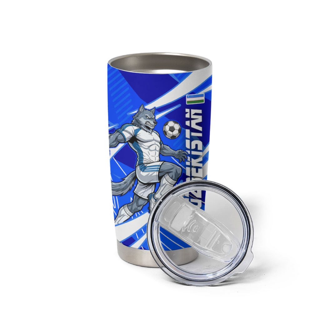 Personalized Uzbekistan Soccer Wolf Mascot Tumbler Cup Uzbekistan Football Dynamic Cartoon Geometric