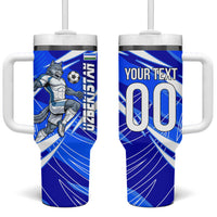 Personalized Uzbekistan Soccer Wolf Mascot Tumbler With Handle Uzbekistan Football Dynamic Cartoon Geometric