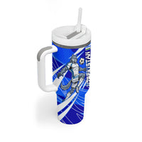 Personalized Uzbekistan Soccer Wolf Mascot Tumbler With Handle Uzbekistan Football Dynamic Cartoon Geometric
