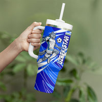 Personalized Uzbekistan Soccer Wolf Mascot Tumbler With Handle Uzbekistan Football Dynamic Cartoon Geometric