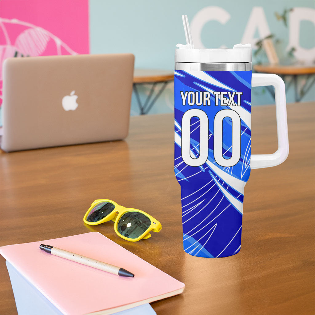 Personalized Uzbekistan Soccer Wolf Mascot Tumbler With Handle Uzbekistan Football Dynamic Cartoon Geometric