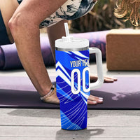 Personalized Uzbekistan Soccer Wolf Mascot Tumbler With Handle Uzbekistan Football Dynamic Cartoon Geometric