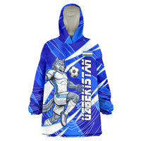 Personalized Uzbekistan Soccer Wolf Mascot Wearable Blanket Hoodie Uzbekistan Football Dynamic Cartoon Geometric