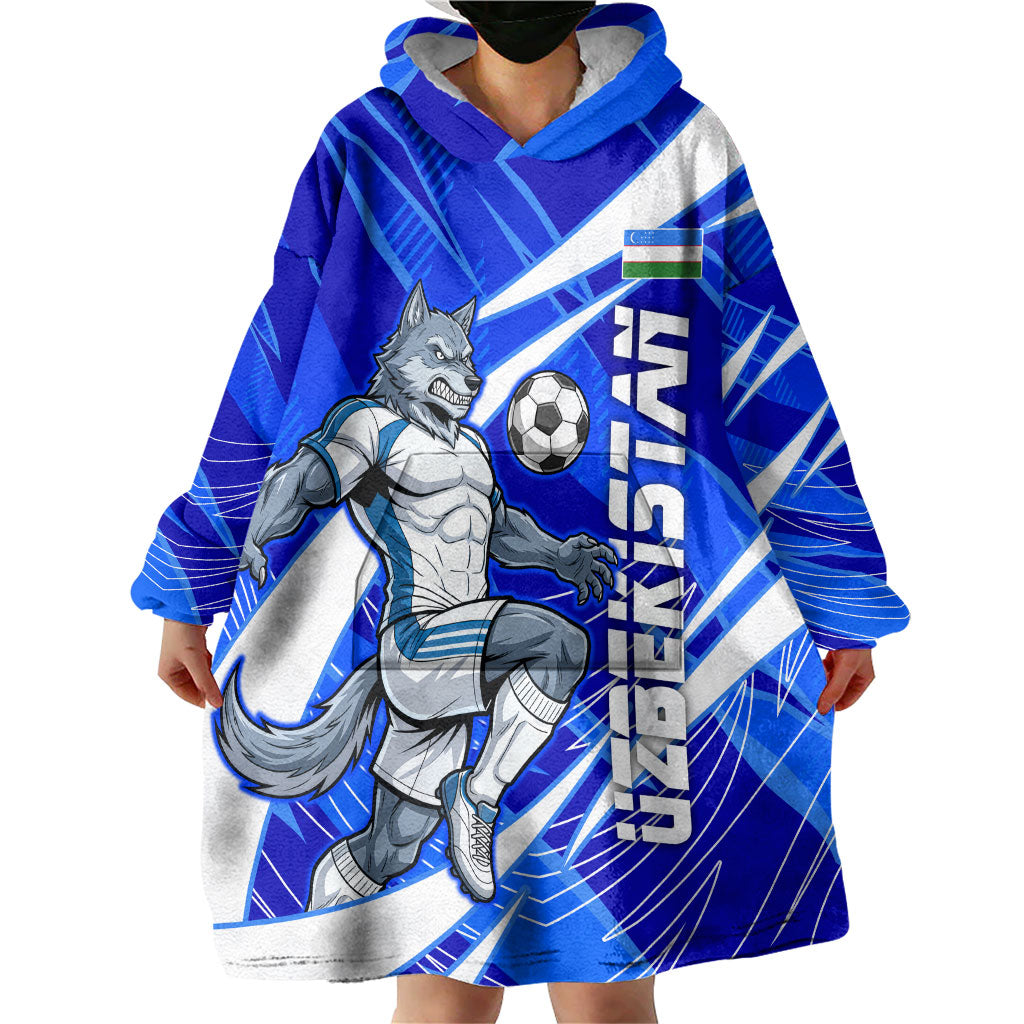 Personalized Uzbekistan Soccer Wolf Mascot Wearable Blanket Hoodie Uzbekistan Football Dynamic Cartoon Geometric