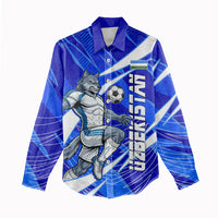 Personalized Uzbekistan Soccer Wolf Mascot Women Casual Shirt Uzbekistan Football Dynamic Cartoon Geometric