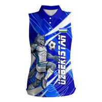 Personalized Uzbekistan Soccer Wolf Mascot Women Sleeveless Polo Shirt Uzbekistan Football Dynamic Cartoon Geometric