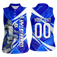 Personalized Uzbekistan Soccer Wolf Mascot Women Sleeveless Polo Shirt Uzbekistan Football Dynamic Cartoon Geometric